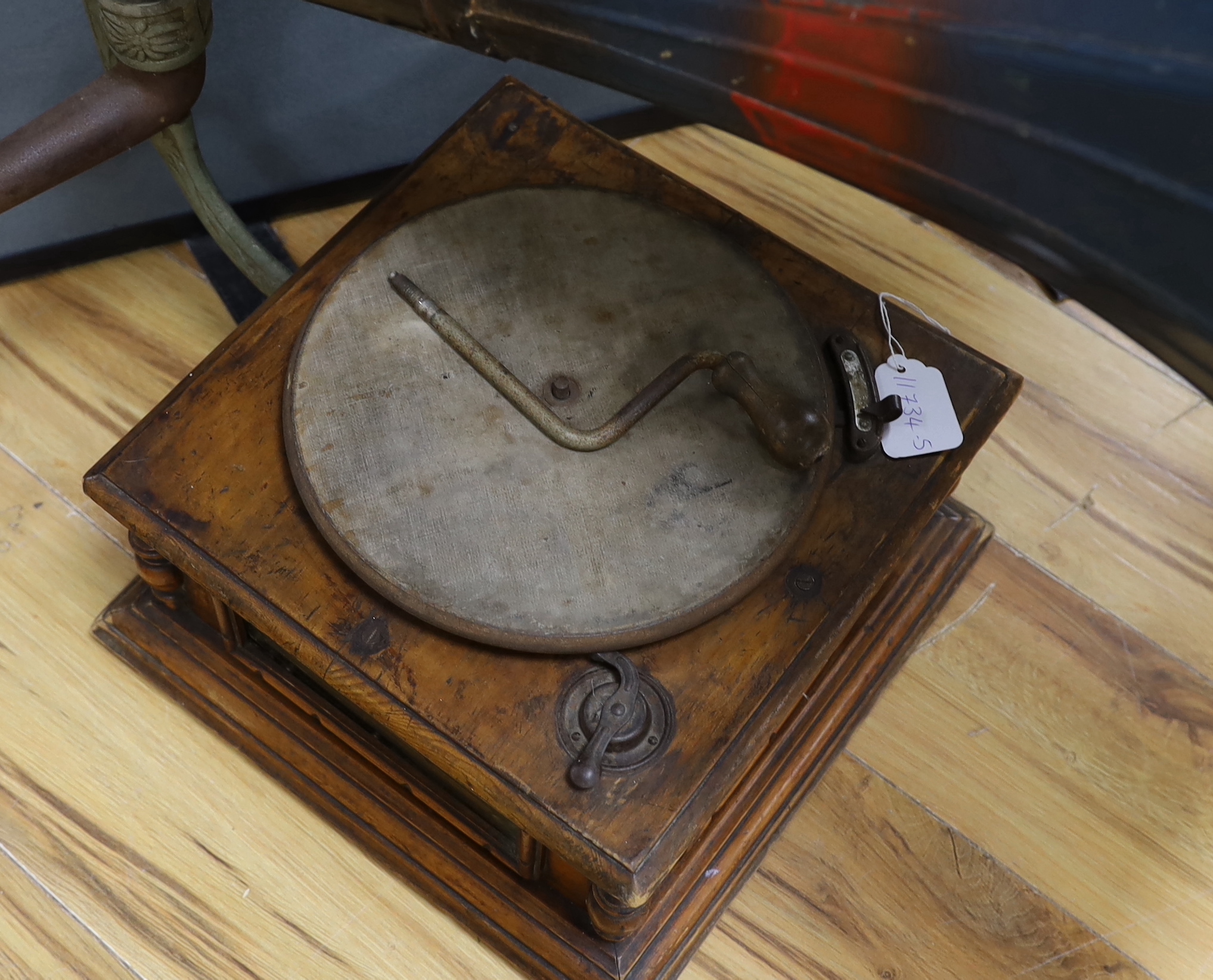 A gramophone player with a large horn, diameter of horn 54cm